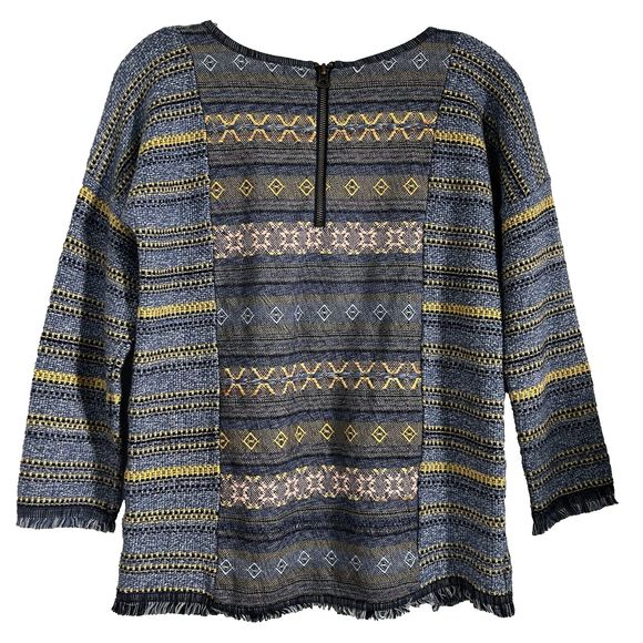 Lucky Brand Womens Sz XS Escape Bohemian Aztec Blue Sweater Exposed Zippers - Picture 10 of 16
